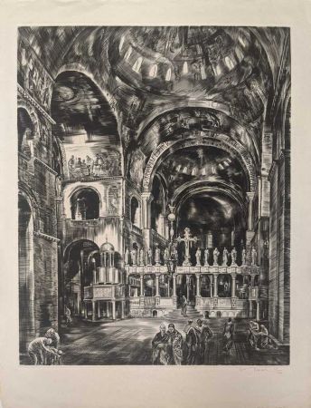 Aguafuerte Decaris - Intérieur de Saint-Marc I (Venise) / Interior of St. Mark's, Venice