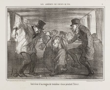 Litografía Daumier - Intérieur d’un wagon de troisième classe pendant l’hiver