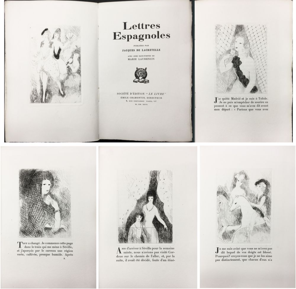 Libro Ilustrado Laurencin - J. de Lacretelle : LETTRES ESPAGNOLES. Avec 11 eaux-fortes de Marie Laurencin (1926)