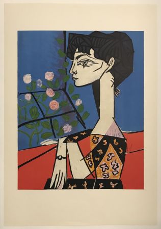 Litografía Picasso - Jacqueline avec fleurs