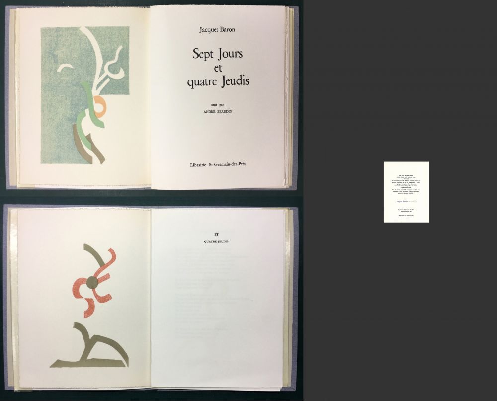 Libro Ilustrado Beaudin - Jacques Baron : SEPT JOURS ET QUATRE JEUDIS. 2 lithographies originales en couleurs.