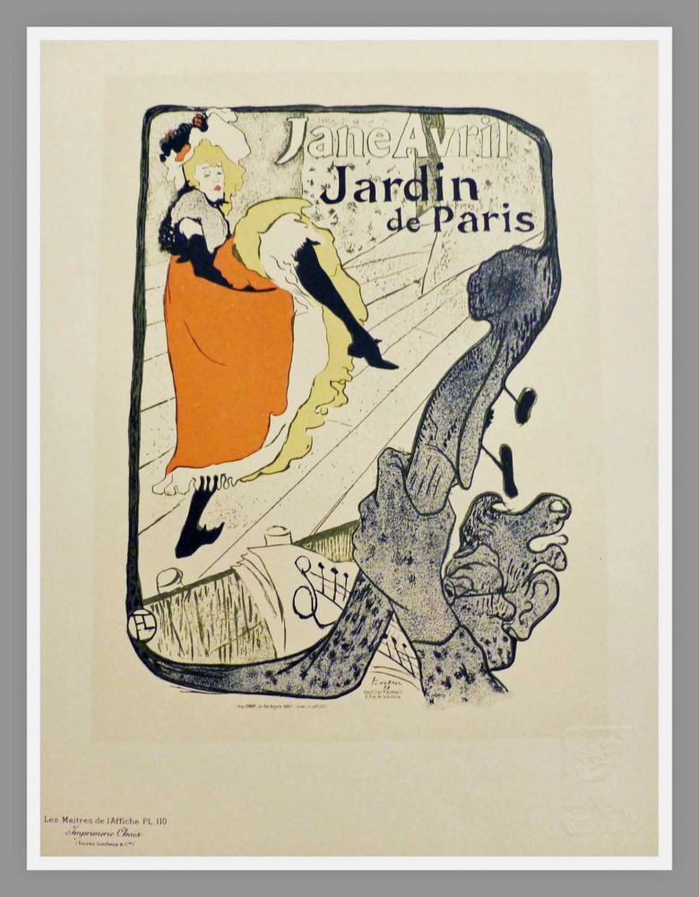 Litografía Toulouse-Lautrec - JANE AVRIL - JARDIN DE PARIS - TOULOUSE LAUTREC