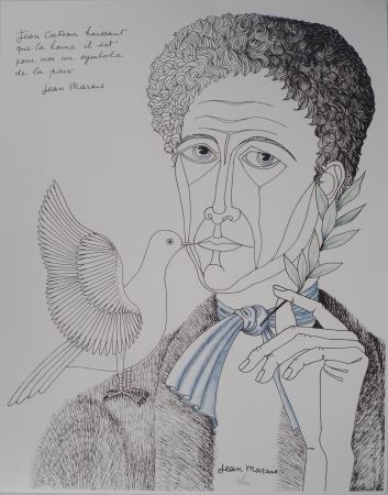 Litografía Marais  - Jean Cocteau à la colombe et au rameau, Homme de Paix