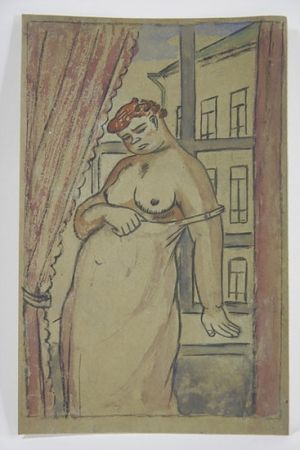 Sin Técnico Lébédeff  - Jean Lébédeff (1884-1972). Femme à la fenêtre. Encre et aquarelle.
