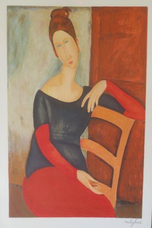 Litografía Modigliani - Jeanne hebuterne a la chaise