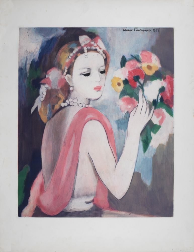 Aguafuerte Laurencin - Jeune femme au bouquet, circa 1980