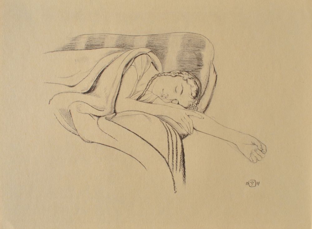 Grabado Sauer - Jeune femme dormant