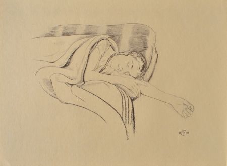 Grabado Sauer - Jeune femme dormant