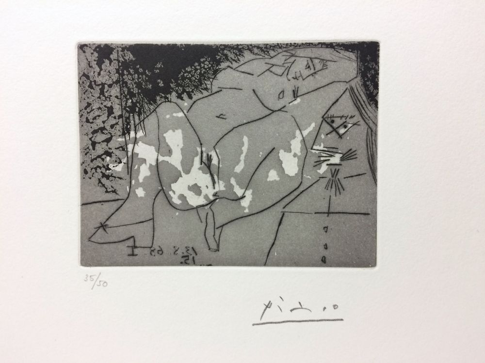 Grabado Picasso - Jeune femme et « mousquetaire ». Aquatinte. 1968. 