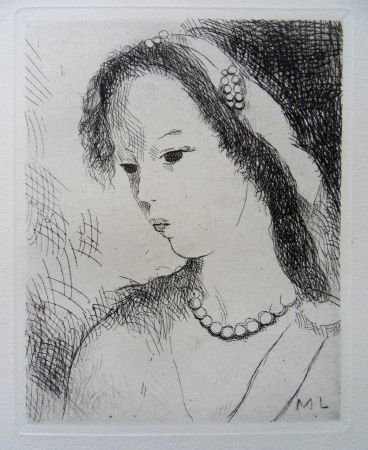Grabado Laurencin - Jeune fille au collier de perles
