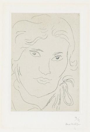 Grabado Matisse - Jeune fille de face, flot de ruban sur l'épaule gauche