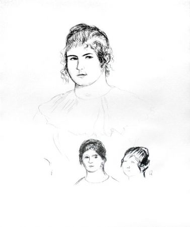 Litografía Renoir - Jeune fille en buste et etudes de têtes (ou Gabrielle) [Three Sketches of Faces, Gabrielle]