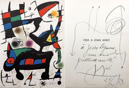 Libro Ilustrado Miró - Joan Brossa. ODA A JOAN MIRÓ. Lithographie signée et envoi avec dessin (1973)
