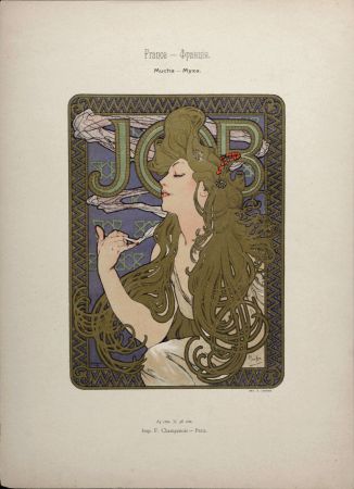 Litografía Mucha - Job, 1897 - Scarce original lithograph with gold ink!