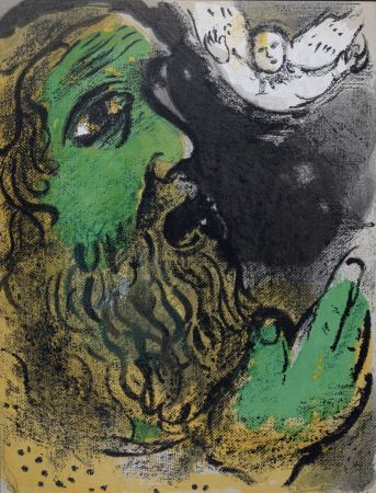 Litografía Chagall - Job en prière, 1960