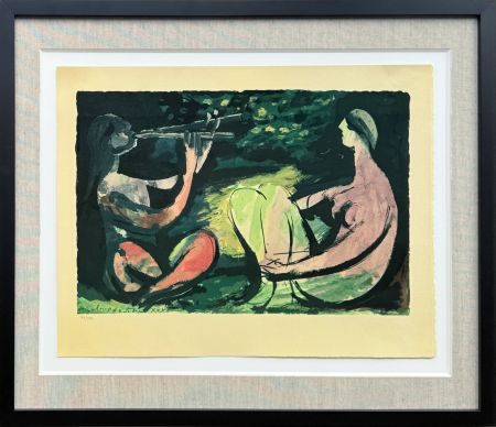 Litografía Picasso - Joueur de diaule et nu