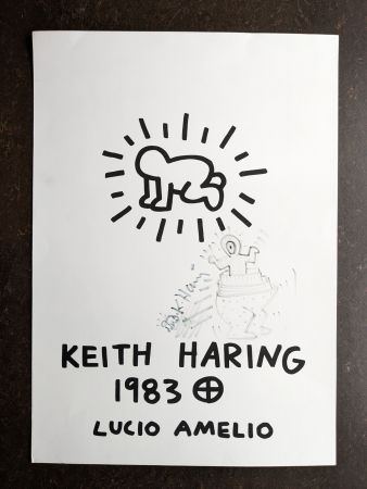 Litografía Haring - Keith Haring: 'Lucio Amelio' 1983 Offset-lithograph (Hand-signed)