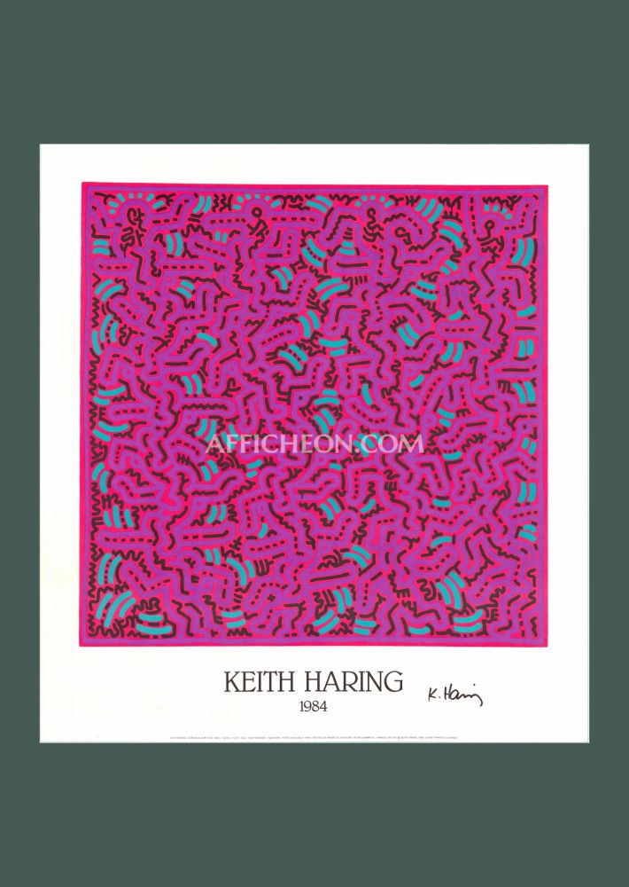 Litografía Haring - Keith Haring: 'Untitled (Pink)' 1984 Offset-lithograph (Hand-signed)