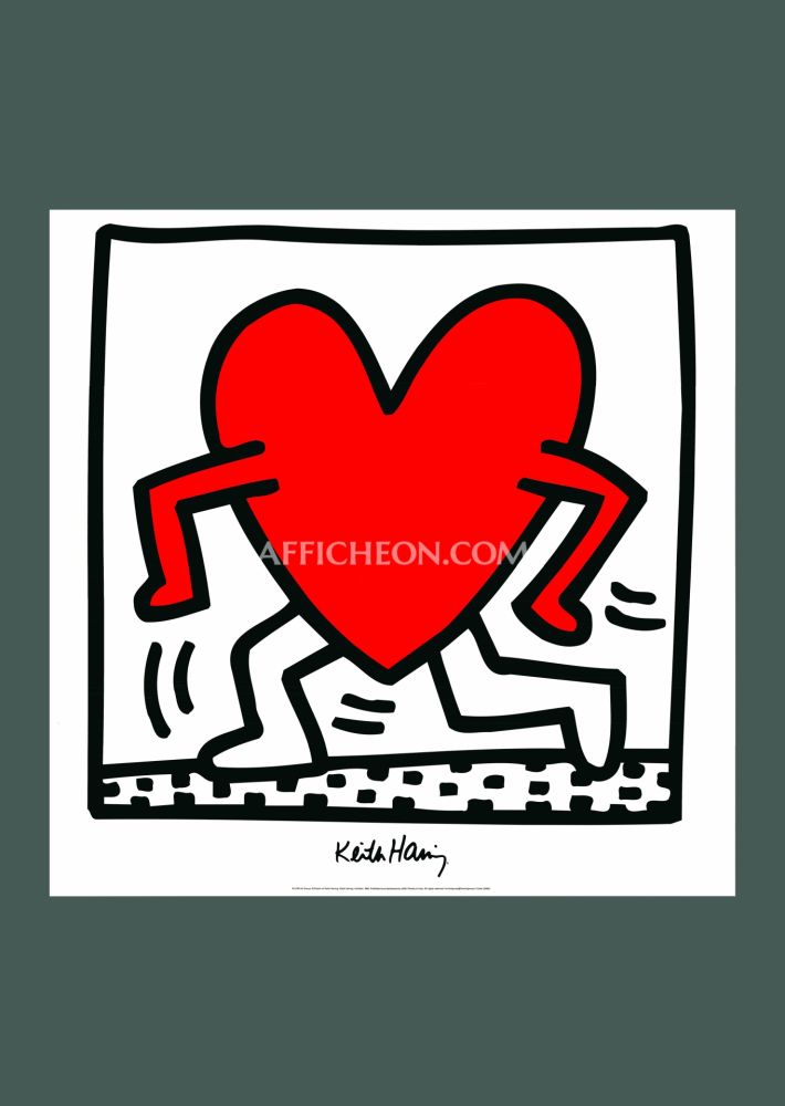 Litografía Haring - Keith Haring: 'Untitled (Red Running Heart)' 1988 Offset-lithograph