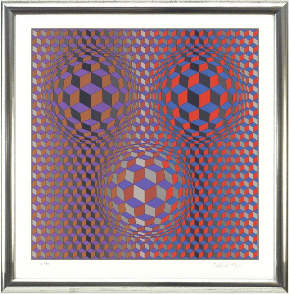 Litografía Vasarely - Komposition in Rot und Violett