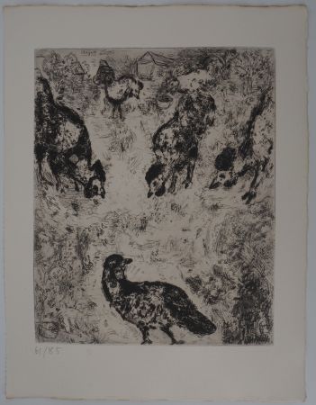 Grabado Chagall - La basse-cour (La perdrix et les coqs)