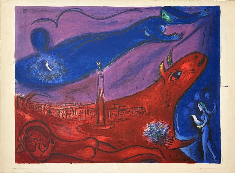 Litografía Chagall - La bastille