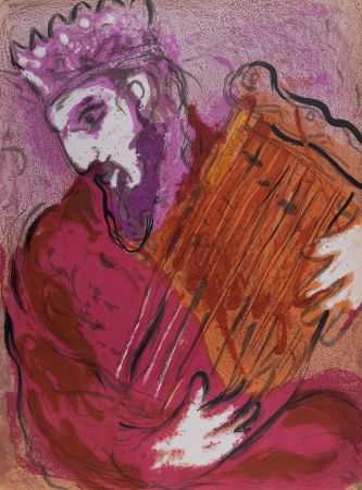 Litografía Chagall - La Bible : David à la harpe, 1956