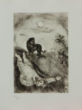 Grabado Chagall - LA BIBLE ( PROPHETE TUE PAR UN LION )