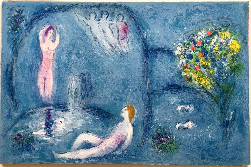 Litografía Chagall - LA CAVERNE DES NYMPHES (de Daphnis et Chloé - 1961)