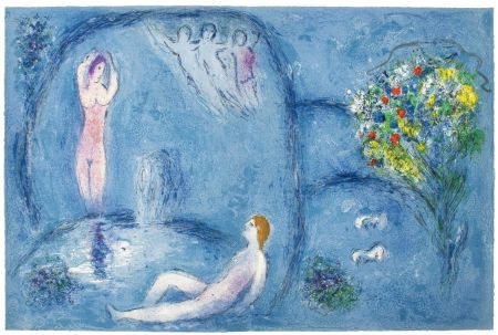 Litografía Chagall - LA CAVERNE DES NYMPHES (de Daphnis et Chloé - 1961)