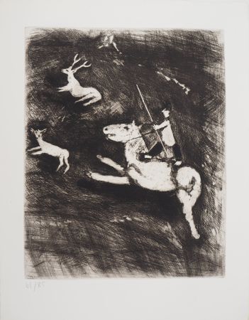 Grabado Chagall - La chevauchée (Le cheval s'étant voulu venger du cerf)