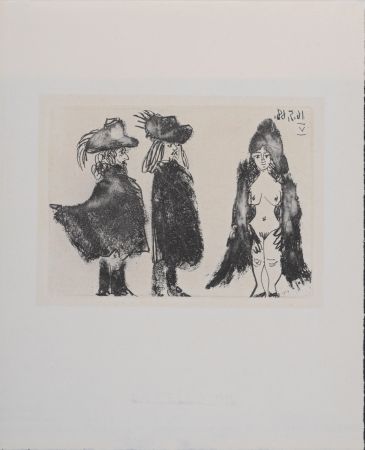Grabado Picasso - La Célestine - Cavalerie, son valet et jeune fille, 1971