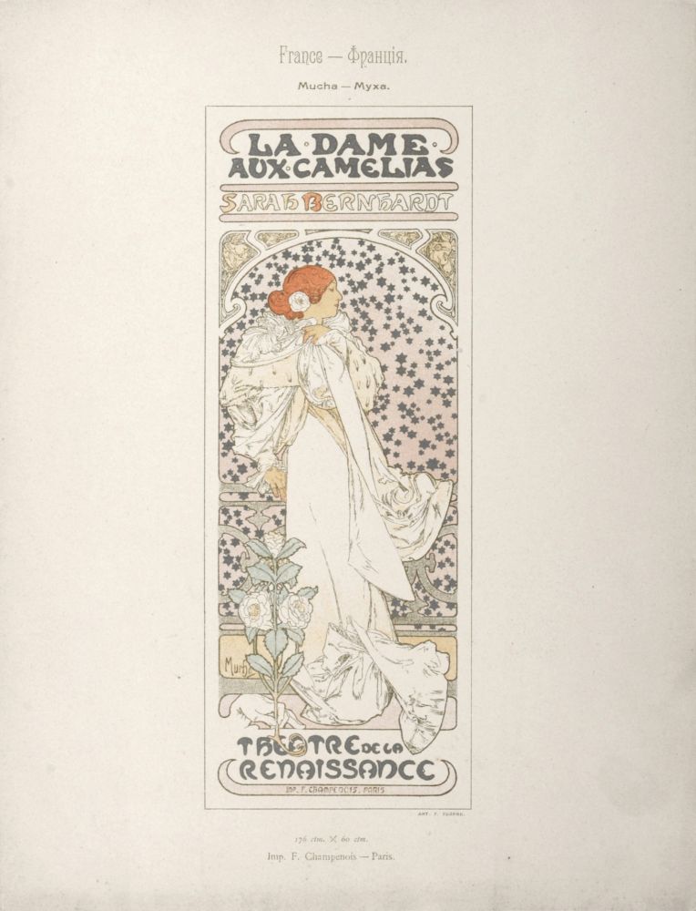Litografía Mucha - La Dame aux Camélias (Sarah Bernhardt), 1897 - Rare!