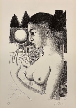 Litografía Delvaux - La femme a la boule