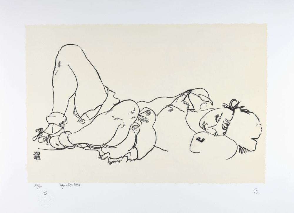 Litografía Schiele -  La femme allongée, 1918 | Reclining woman, 1918 (Liegende)