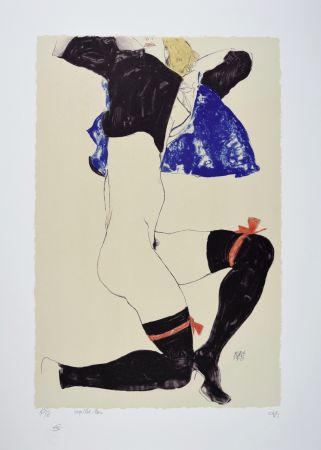 Litografía Schiele - La fille aux bas noirs et jarretières rouges, 1913 | The girl with black stockings and red garters, 1913