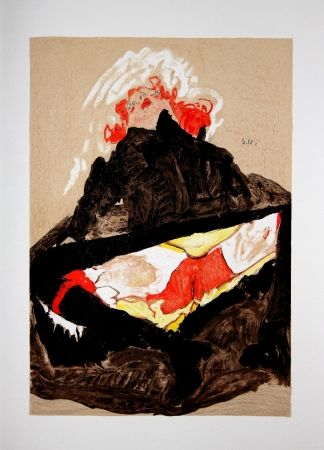 Litografía Schiele - LA  FILLE AUX CHEVEUX ROUGES 2 / RED-HAIRED GIRL 2 - 1910