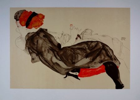 Litografía Schiele - La fille aux Cheveux Rouges / Red-haired Girl - 1912
