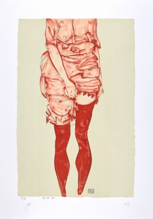 Litografía Schiele - La fille en rouge, 1913 | The girl in red, 1913