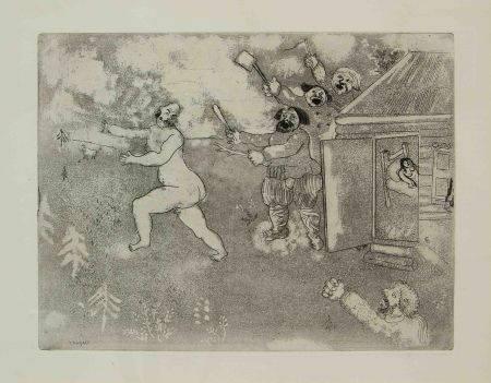 Grabado Chagall - LA FUITE TOUT NU
