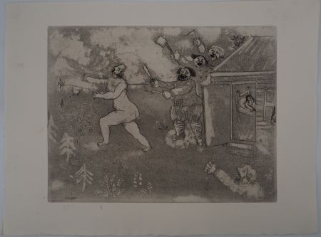 Grabado Chagall - La fuite tout nu