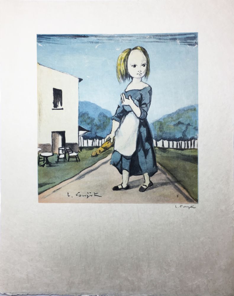 Litografía Foujita - La jeune fille au pain (1963)