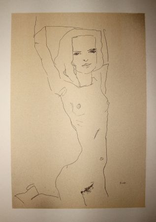 Litografía Schiele - LA JEUNE FILLE NUE / THE NUDE YOUNG GIRL - Lithographie / Lithograph - 1910