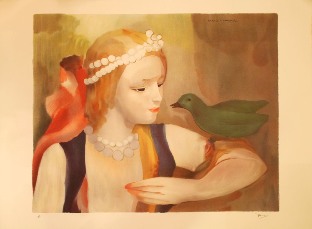 Litografía Laurencin - La jeune fille à l'oiseau