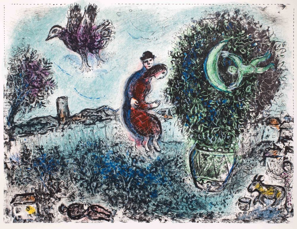 Litografía Chagall - La lune dans le bouquet