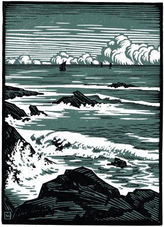 Grabado En Madera Moreau - LA MER / THE SEA - Bretagne / Brittany - France - 1910