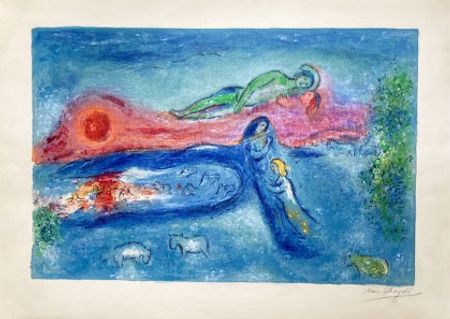 Litografía Chagall - LA MORT DE DORCON, signée à grandes marges (Daphnis et Chloé - 1961)