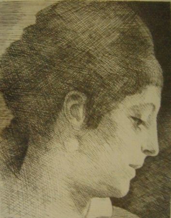 Grabado Marcoussis - La mère de l'artiste, jeune, de profil