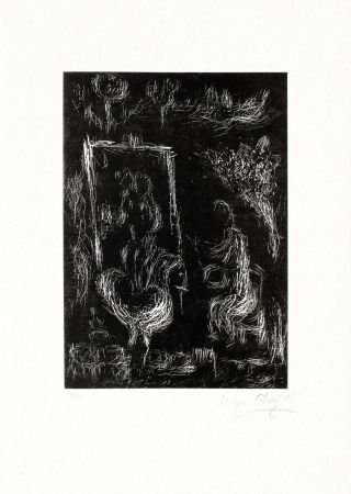 Linograbado Chagall - La Nuit Il Vole un Ange Dans le Ciel