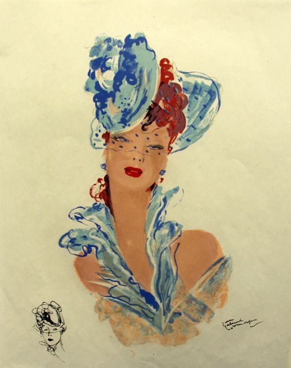 Litografía Domergue - La  Parisienne Femme au Chapeau Bleu
